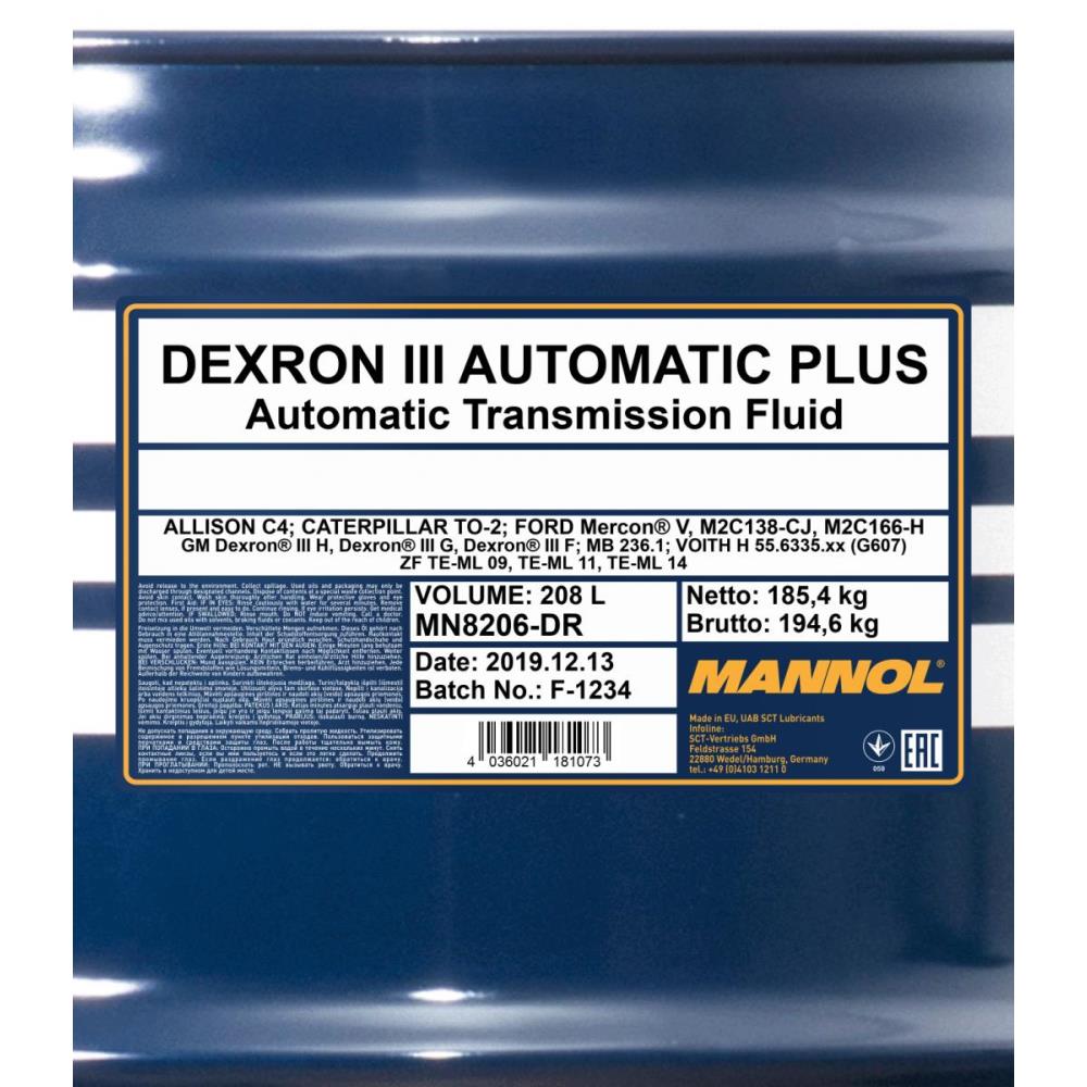 208 Liter MANNOL Dexron III Automatic Plus Automatikgetriebeöl