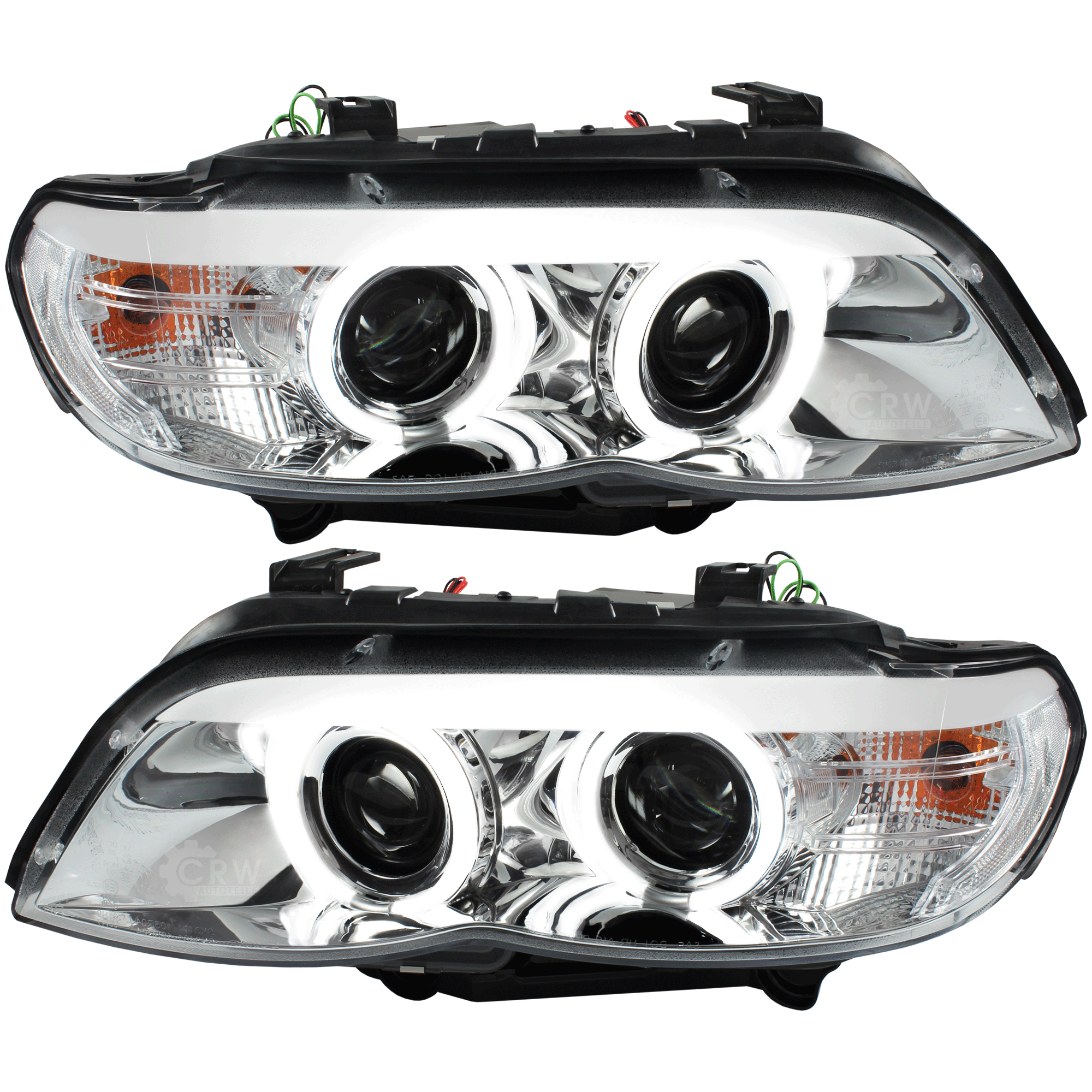 Scheinwerfer Satz in TFL Optik CCFL Angel Eyes für BMW X5 E53 Bj. 03-07 chrom