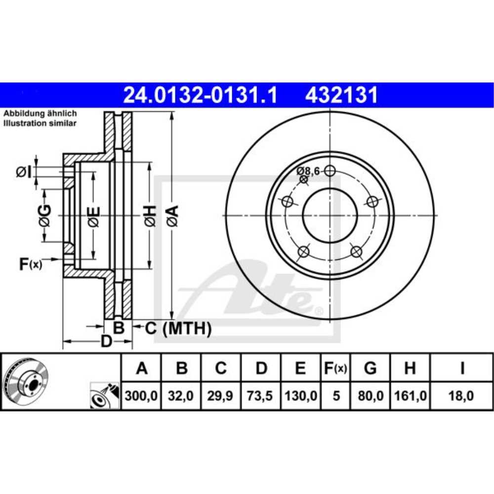 Bremsscheibe 24.0132-0131.1 vorne für Fiat Ducato Kasten 250 250_ 290_ Bus Peugeot Boxer