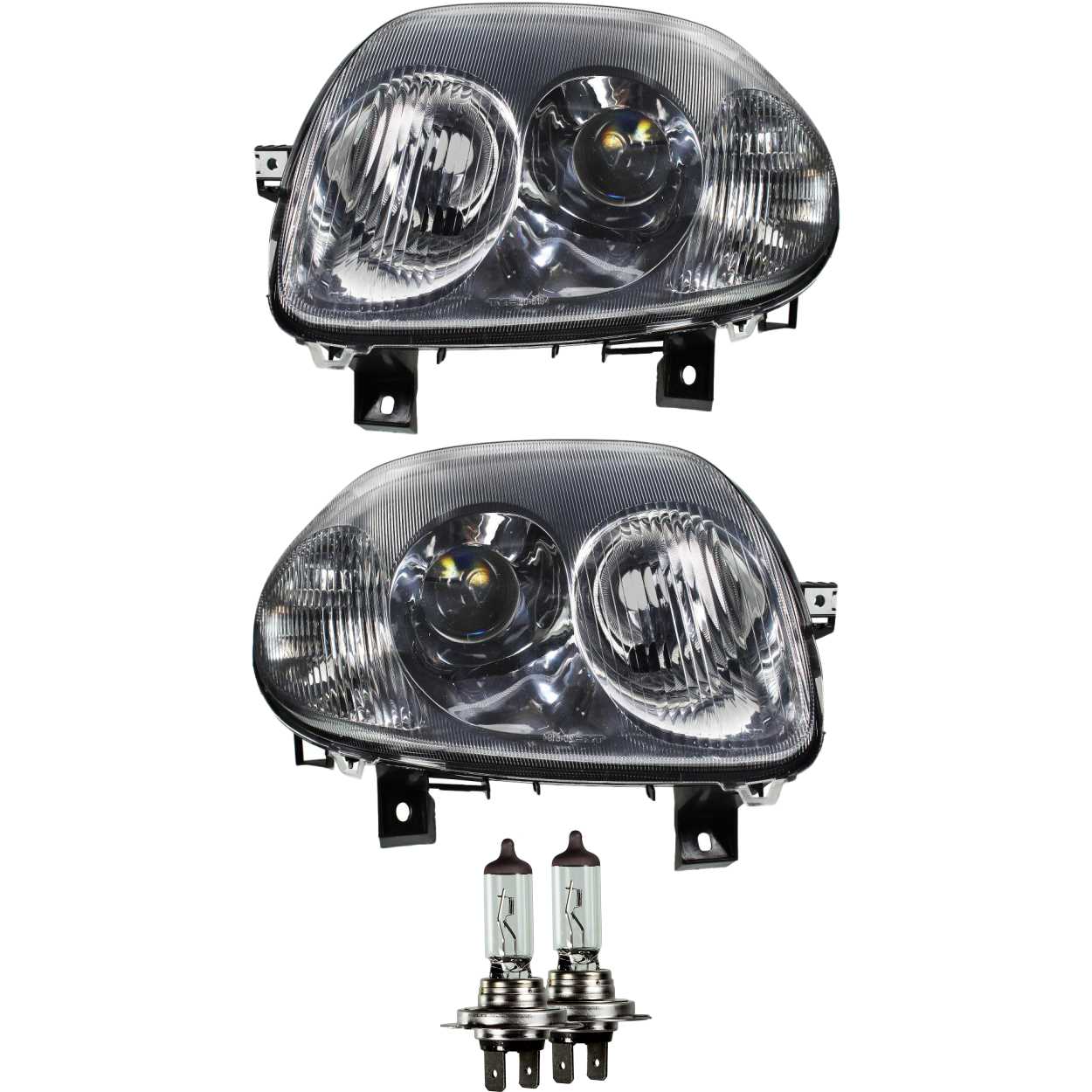 Scheinwerfer für Set Satz Renault Clio II Bj 98-01 H7+HB3+DE+Osram Klarglas