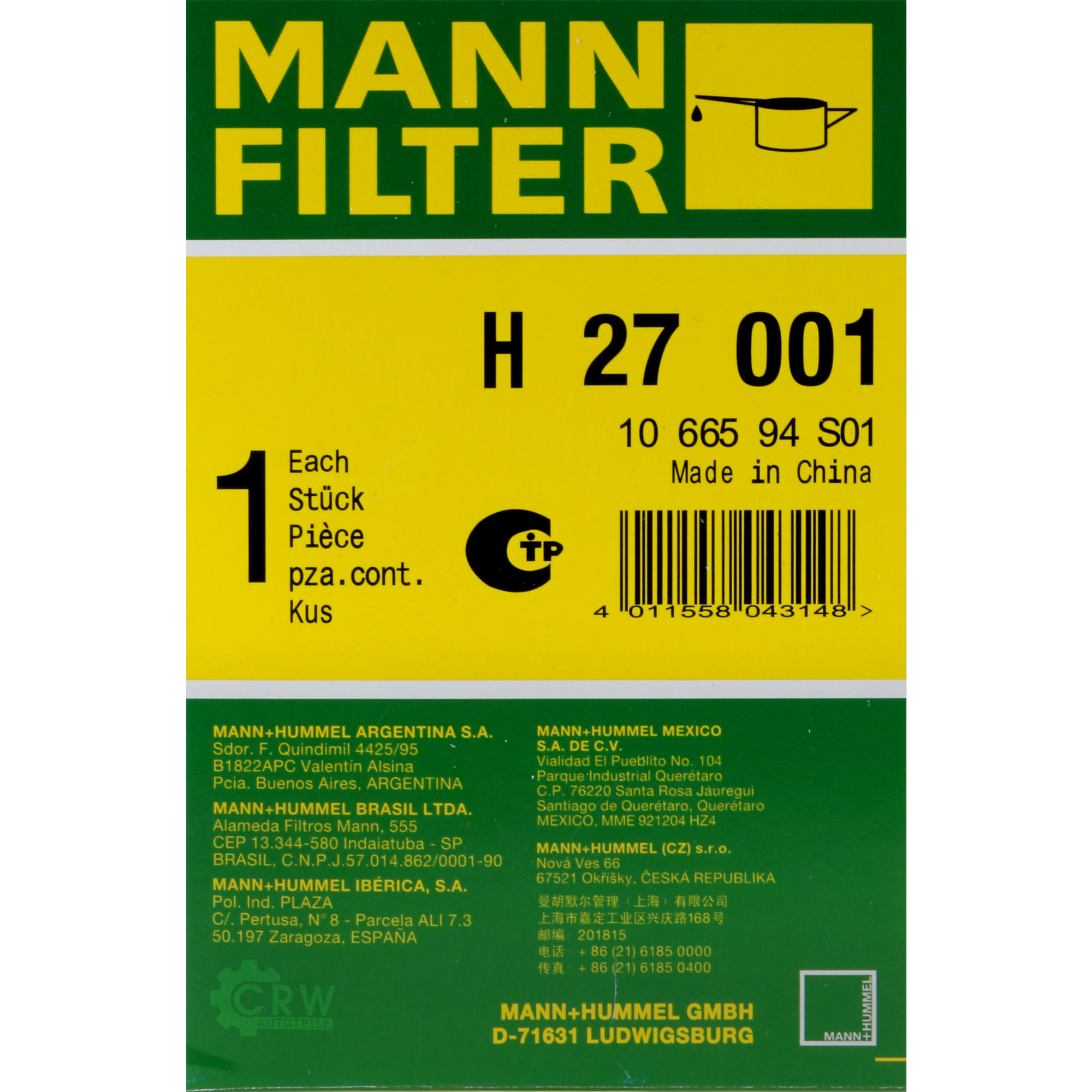 MANN-FILTER Getriebeölfilter für Automatikgetriebe H 27 001