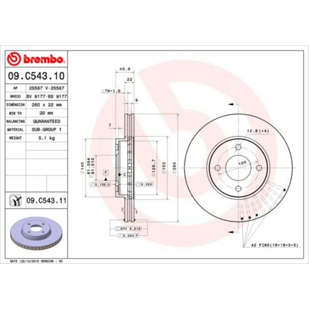 BREMBO Bremsscheibe vorne Ø260 mm Innenbelüftet für Nissan Micra IV Note