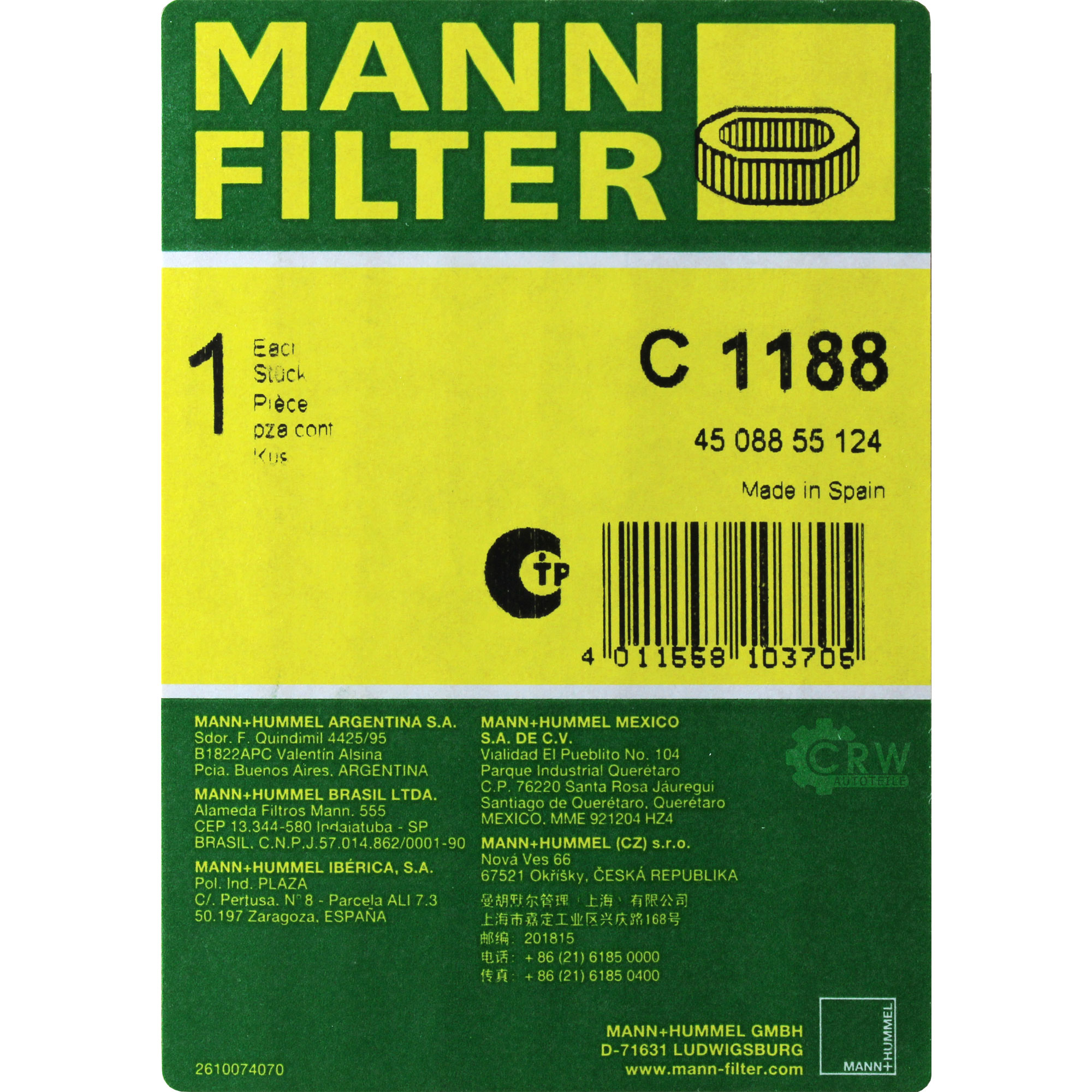 MANN-FILTER Luftfilter C 1188