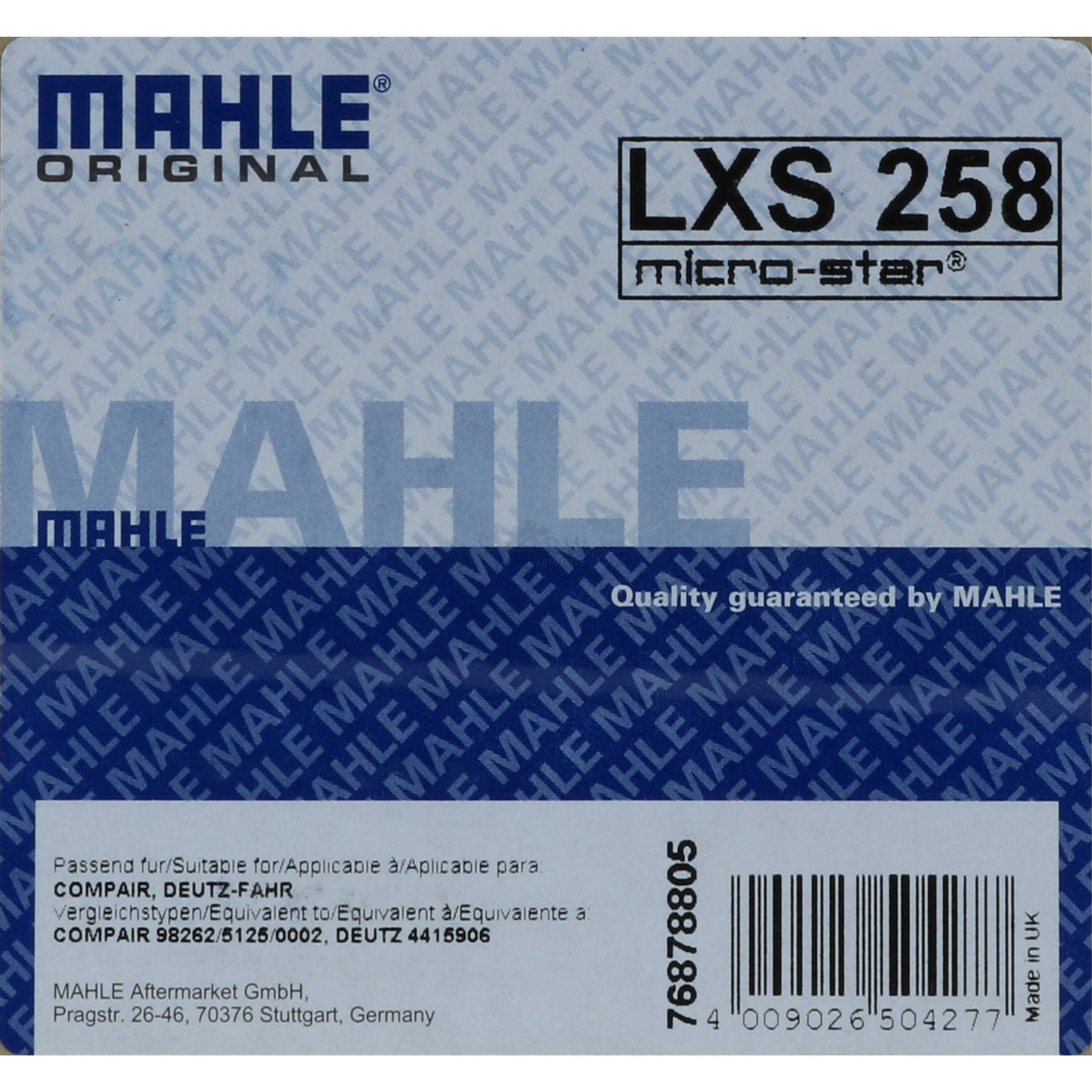 MAHLE / KNECHT Sekundärluftfilter LXS 258 Air Filter