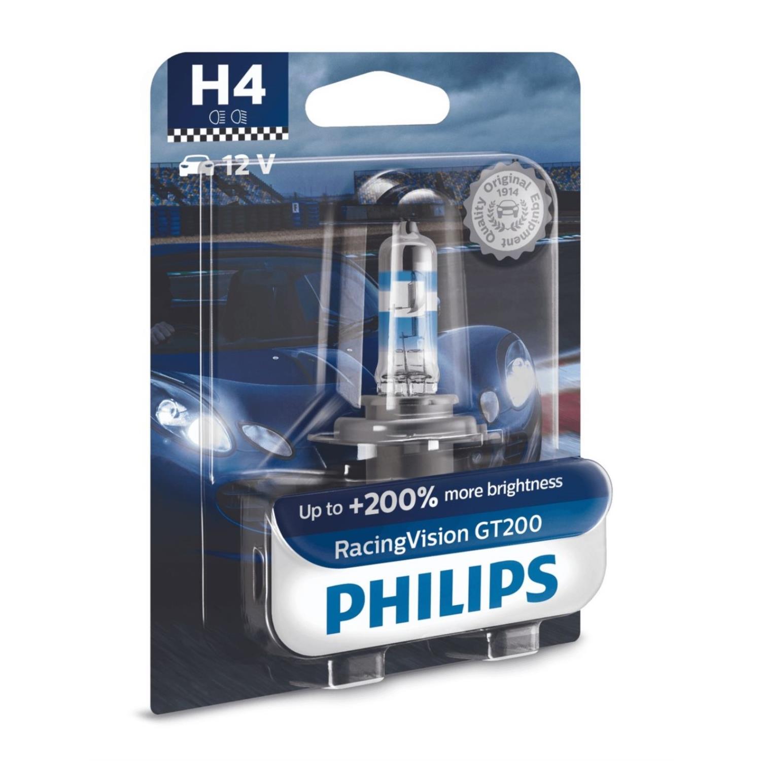 Philips RacingVision GT200 H4 Halogen bis zu 200% mehr Licht 60/55W Glühlampe