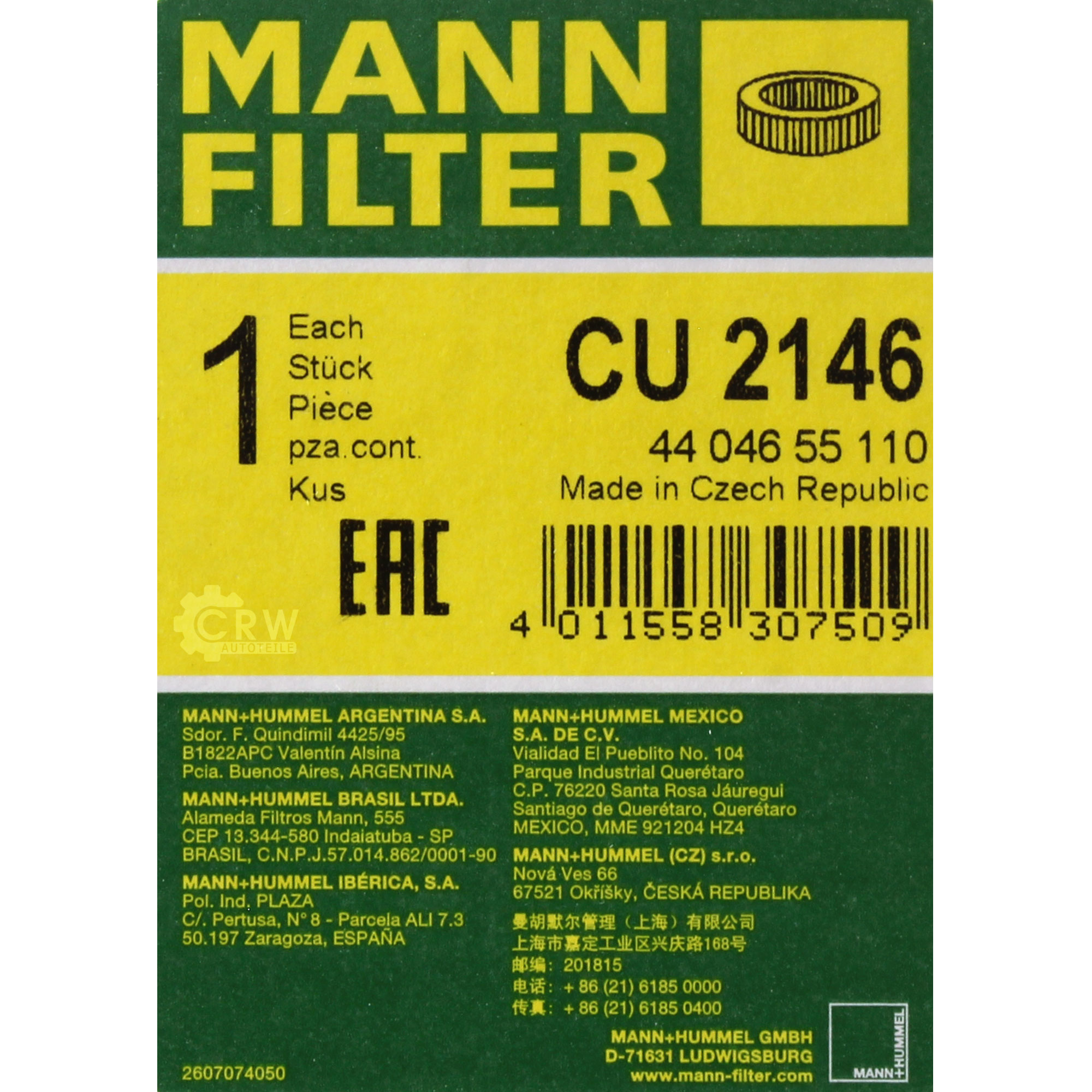 MANN-FILTER CU 2146 Innenraumluft Pollenfilter Innenraumfilter