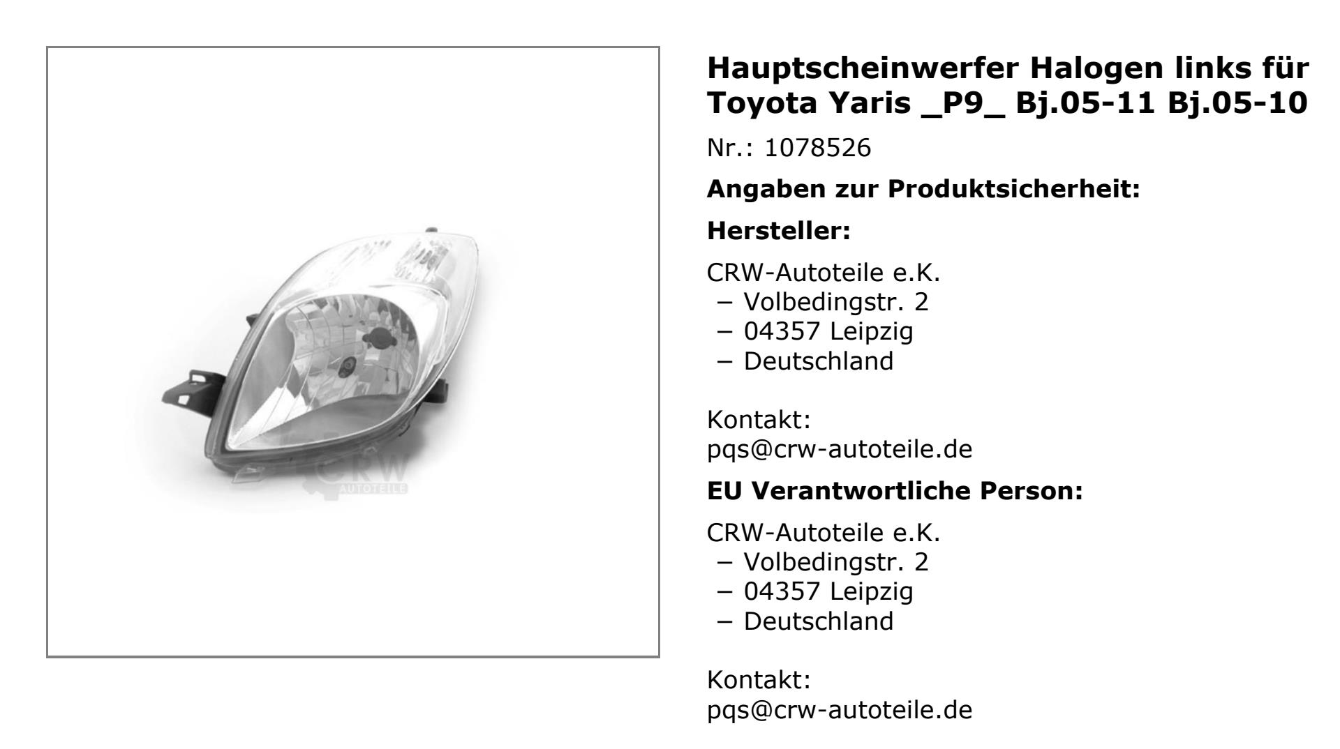 Halogen Scheinwerfer links für Toyota YARIS XP9 Bj. 01/06-11/08 H4 mit Blinker