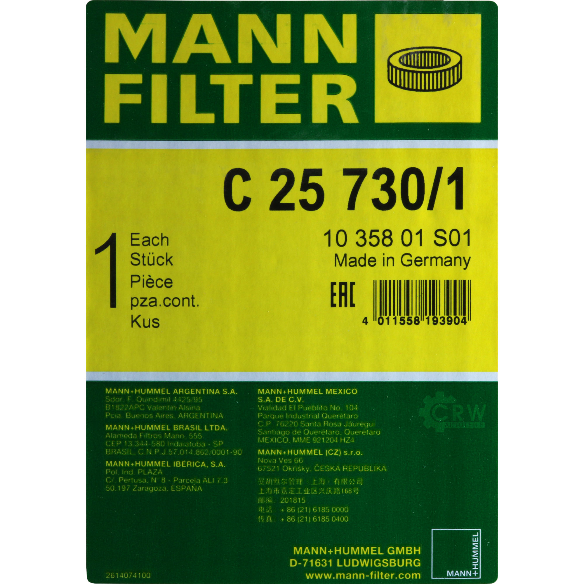 MANN-FILTER Luftfilter C 25 730/1