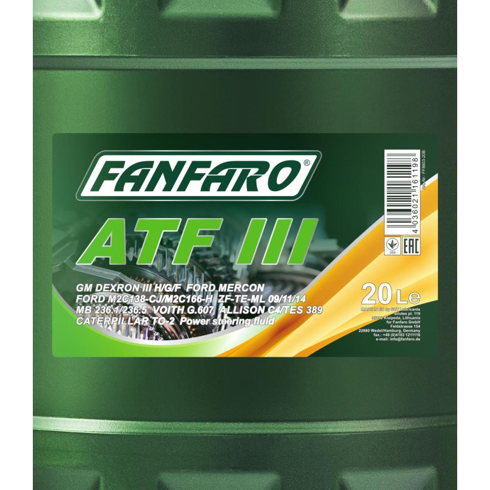 20 Liter FANFARO Automatikgetriebeöl ATF III Gear Oil Öl