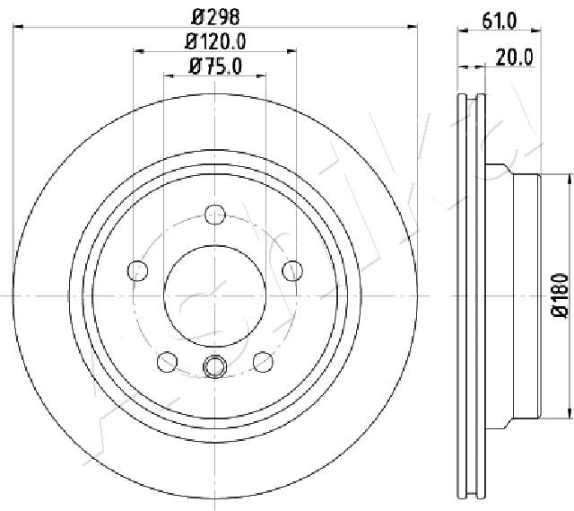 ASHIKA Bremsscheibe hinten Ø298 mm belüftet für BMW 5er E39 Alpina B10 Kombi