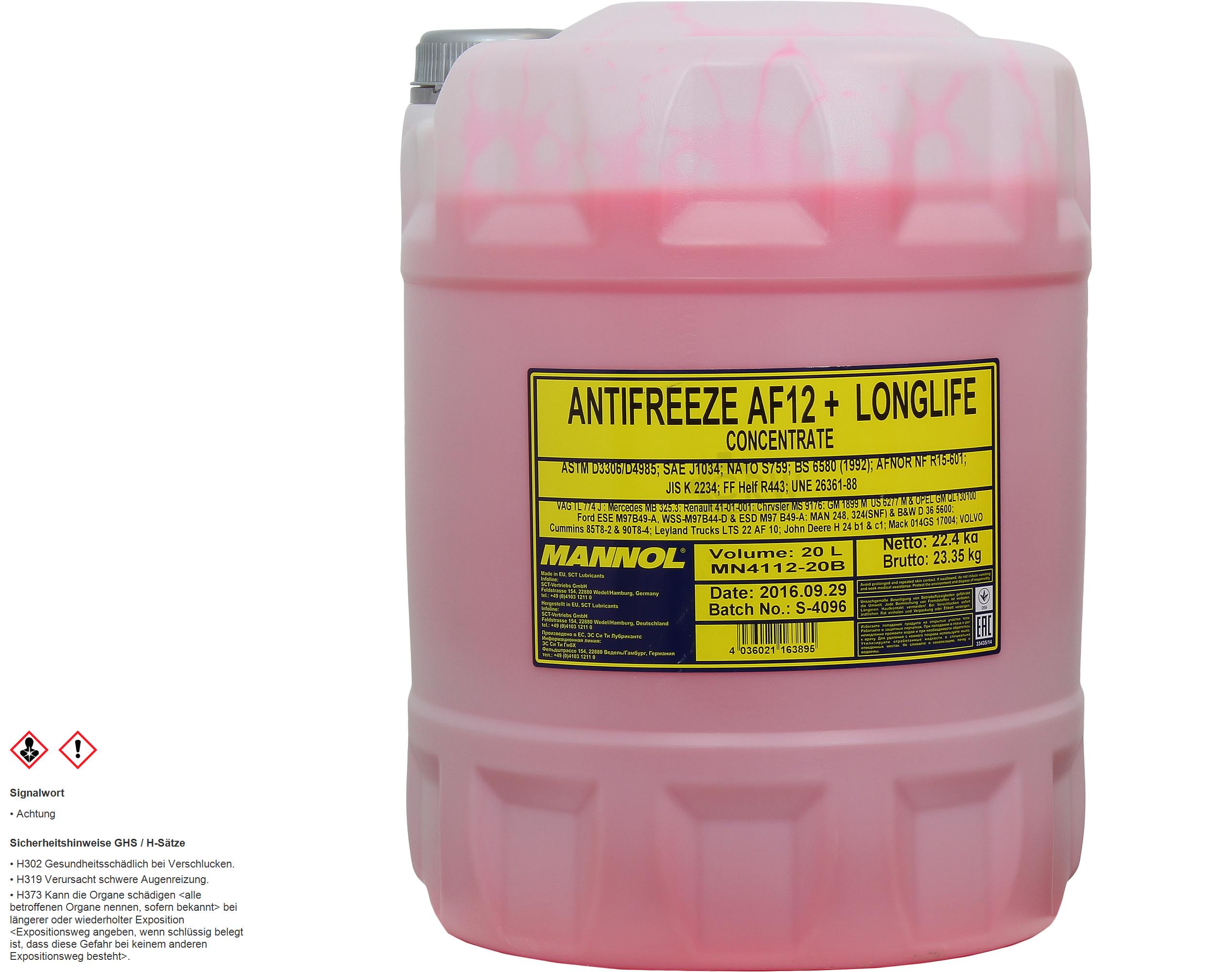 Kühlflussigkeit MANNOL Antifreeze AF12+ 20 Liter Frostschutz rot / violet