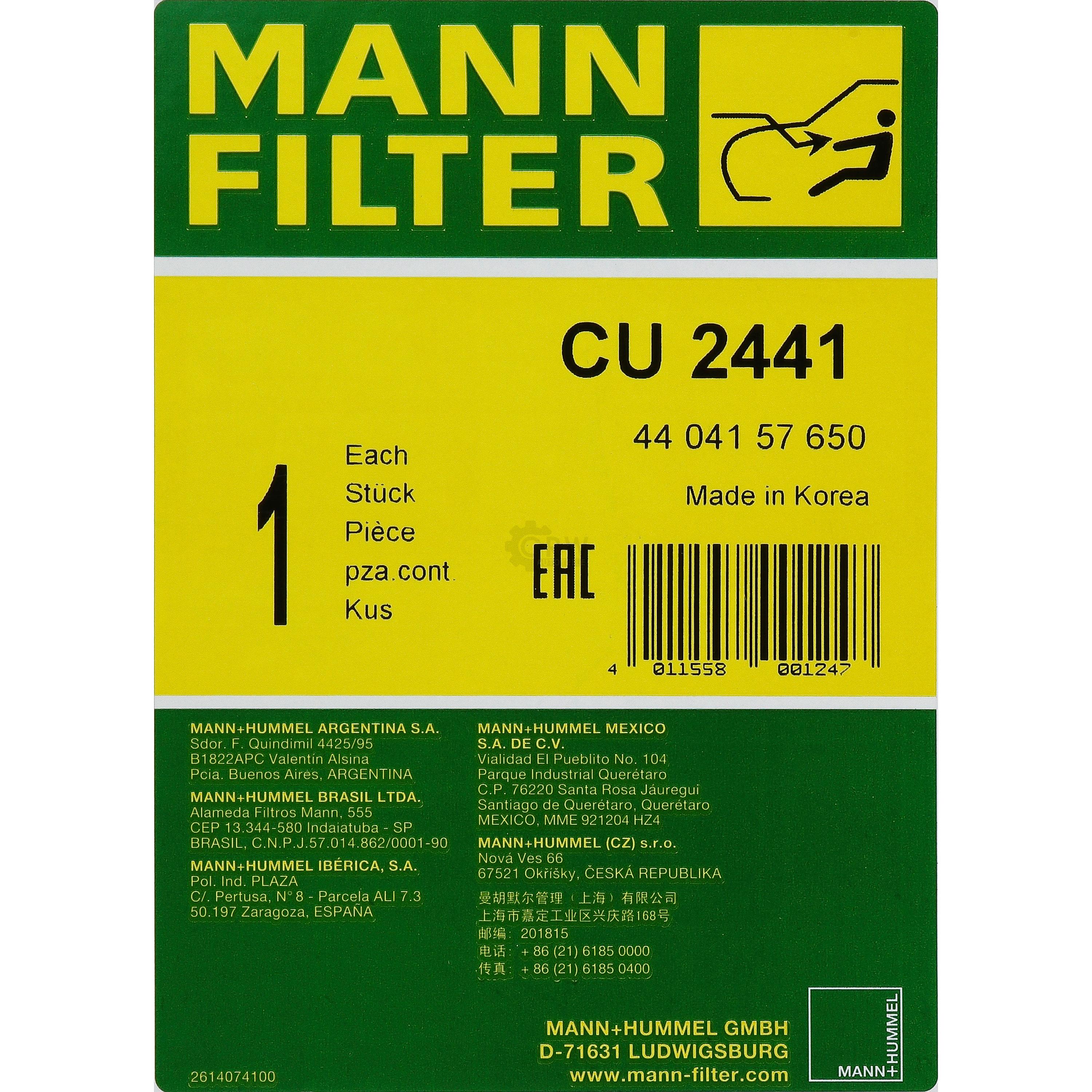 MANN-FILTER Innenraumfilter Pollenfilter CU 2441