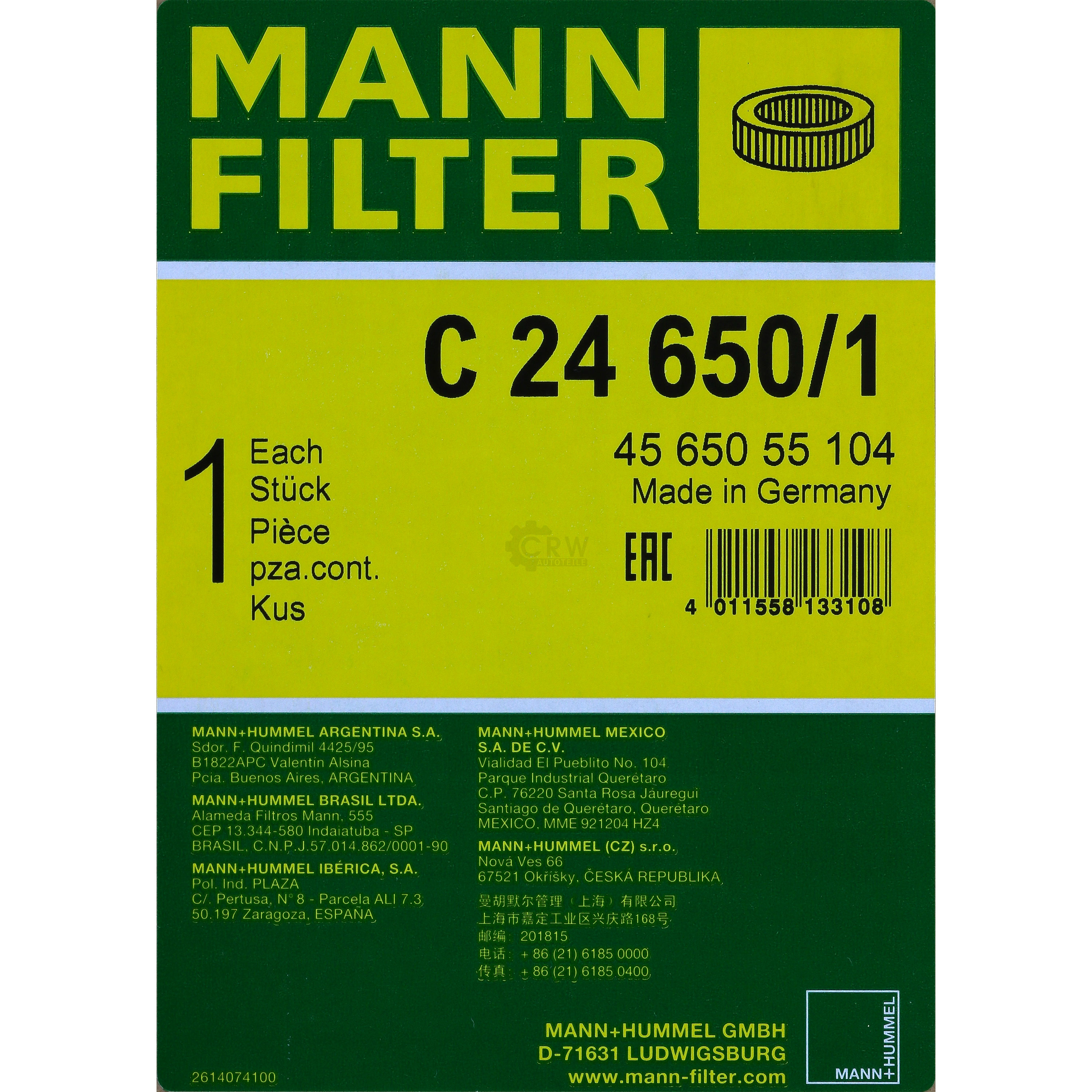 MANN-FILTER Luftfilter C 24 650/1