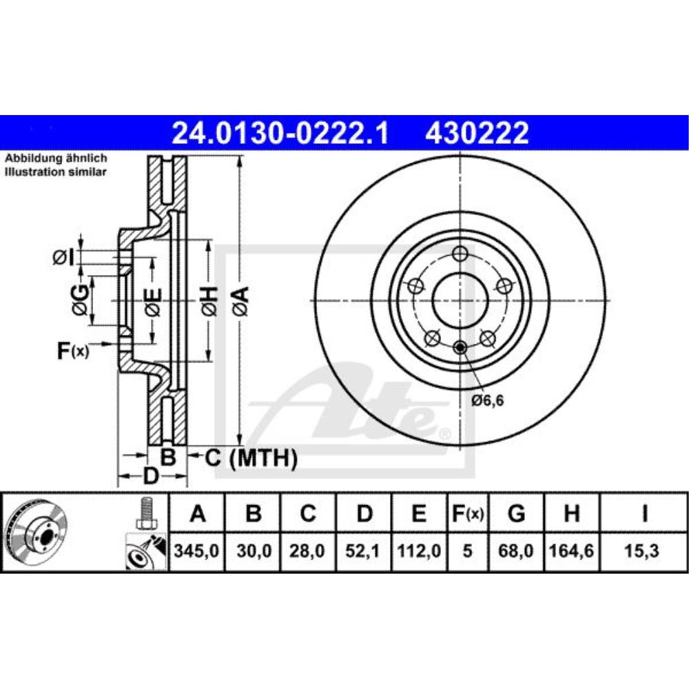 ATE Bremsscheibe vorne Ø345 mm belüftet für Audi A4 Avant 8K5 B8 A6 4G5 C7 4GD